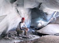 Rob inside a glacial cave