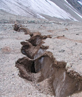 A crevasse in the lower glacier