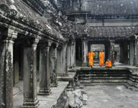 Saffron-robed Buddhist monks at Angkor Wat
