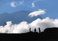 Workers beat buckwheat to separate the chaff