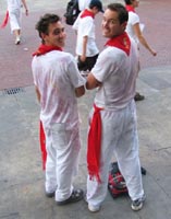 Paul Hollister and Rob Jagnow, soaked in Sangria after the bullfights in Pamplona